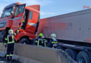 Nö: Lkw hängt nach Unfall auf A 2 auf Betonleitplanke