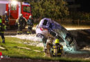 Oö: Pkw nach Kollision mit Mauer in Sipbachzell in Flammen