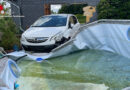 D: Mit Pkw Carport durchbrochen und Aufstellpool zerstört